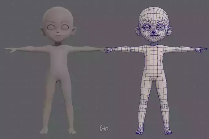 Base mesh boy character V03 Low-poly 3D model