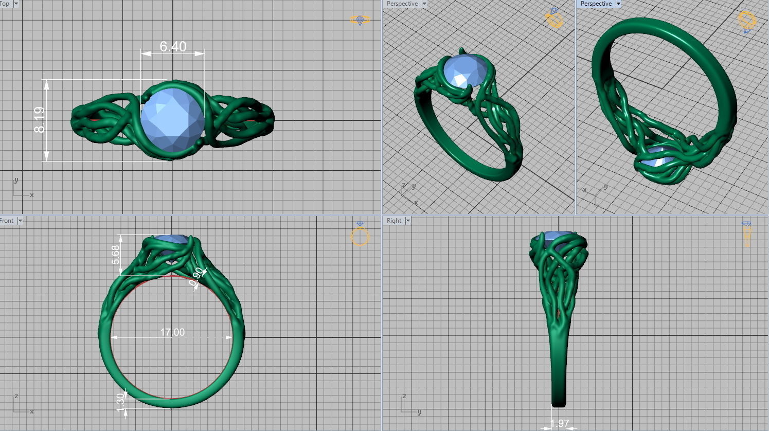 Tree Branch Engagement Ring 1ct gem N0262 3D print model_4