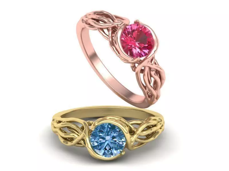 Tree Branch Engagement Ring 1ct gem N0262 3D print model_0