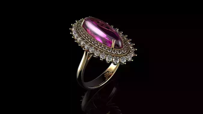 Pink Cabochon Oval Cut Sapphire Ring And Gemone Diamond N2