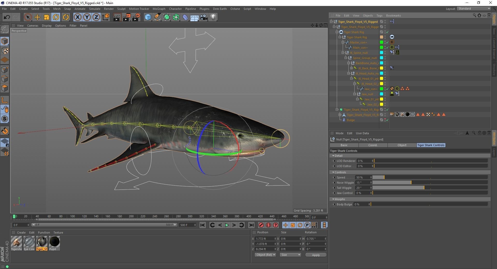 Tiger Shark Rigged C4D Low-poly 3D model_24