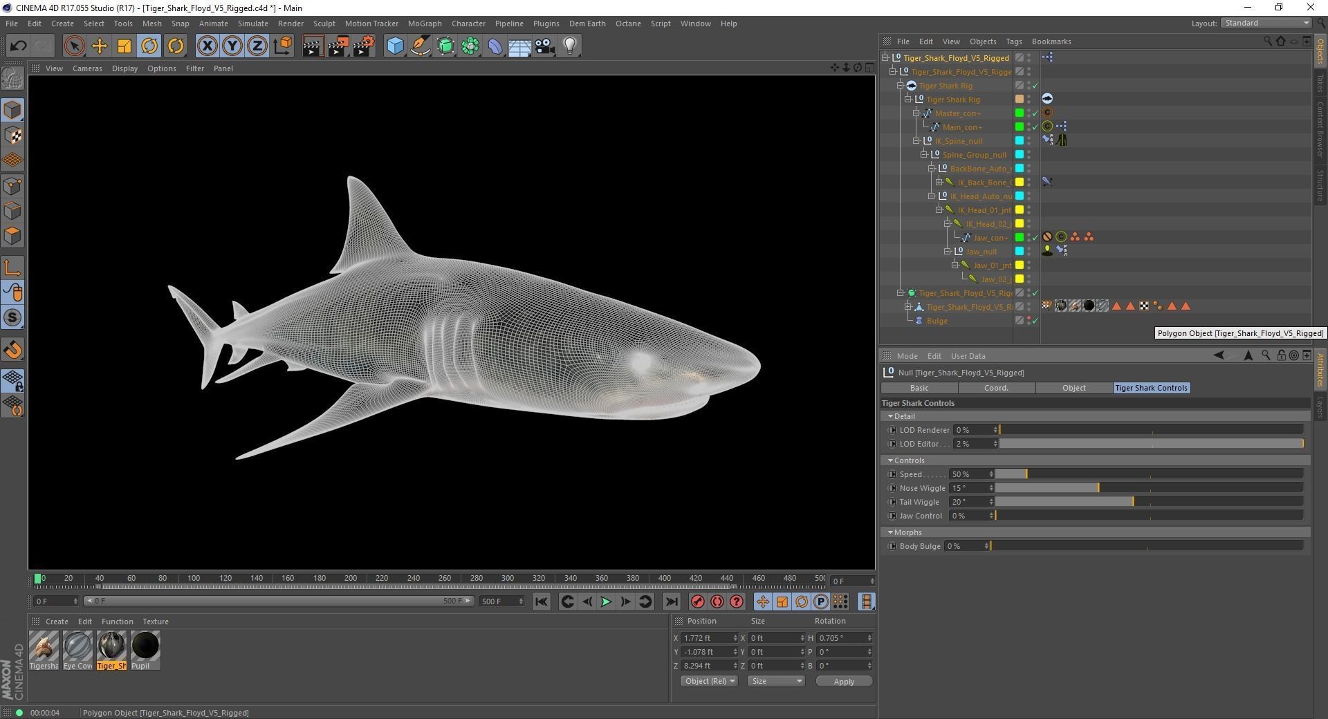 Tiger Shark Rigged C4D Low-poly 3D model_23