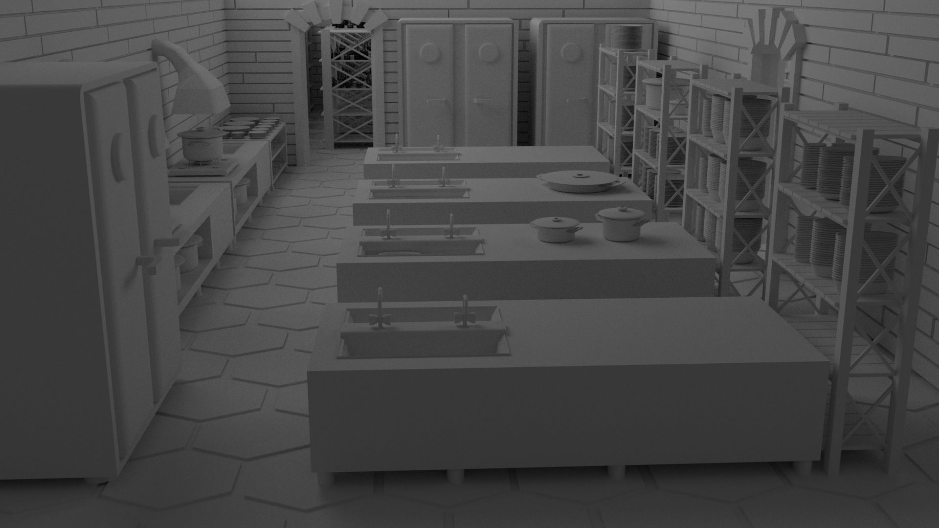 Restaurant Bar Kitchen Stage Storage SET Low-poly 3D model_2