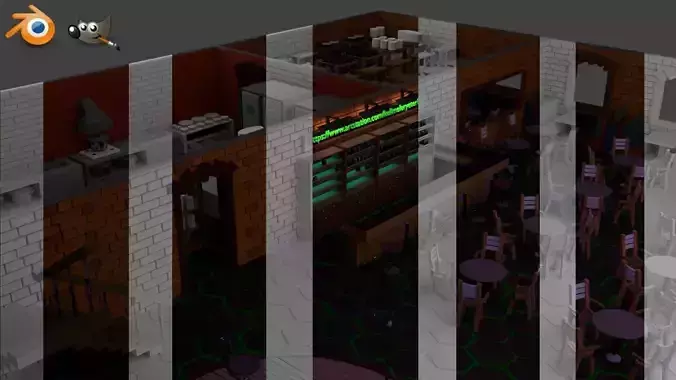 Restaurant Bar Kitchen Stage Storage SET Low-poly 3D model