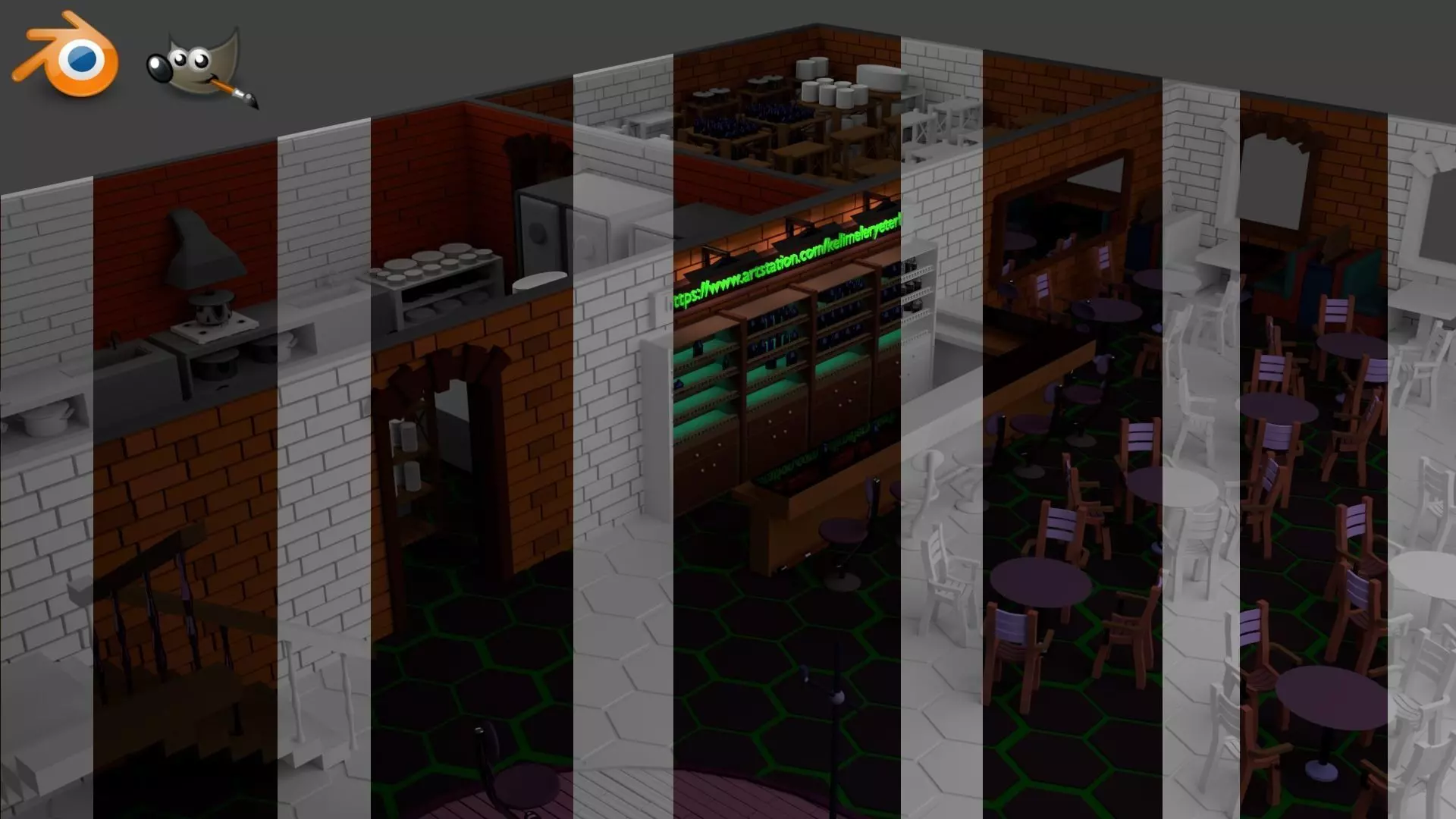 Restaurant Bar Kitchen Stage Storage SET Low-poly 3D model_0