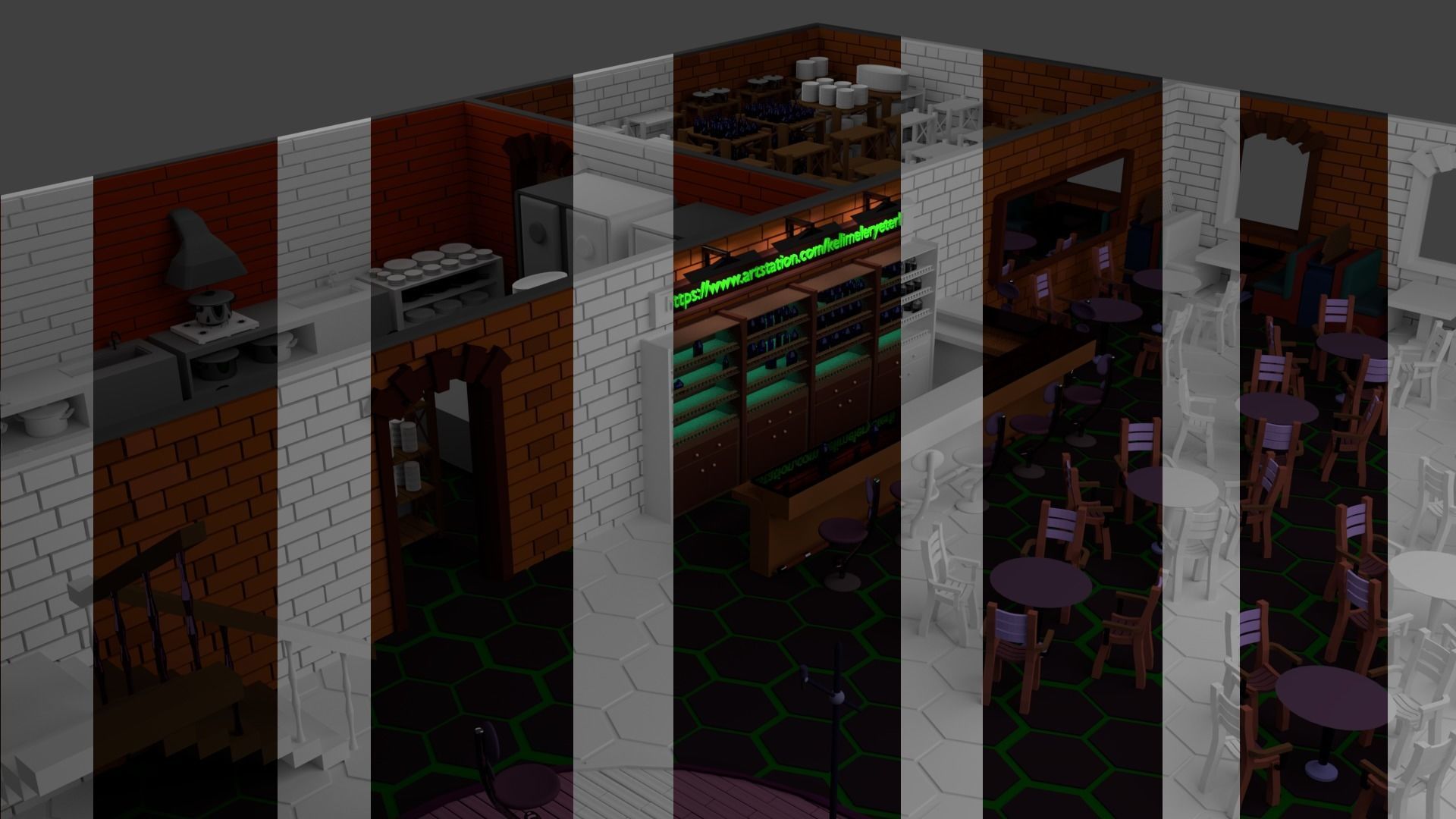 Restaurant Bar Kitchen Stage Storage SET Low-poly 3D model_7