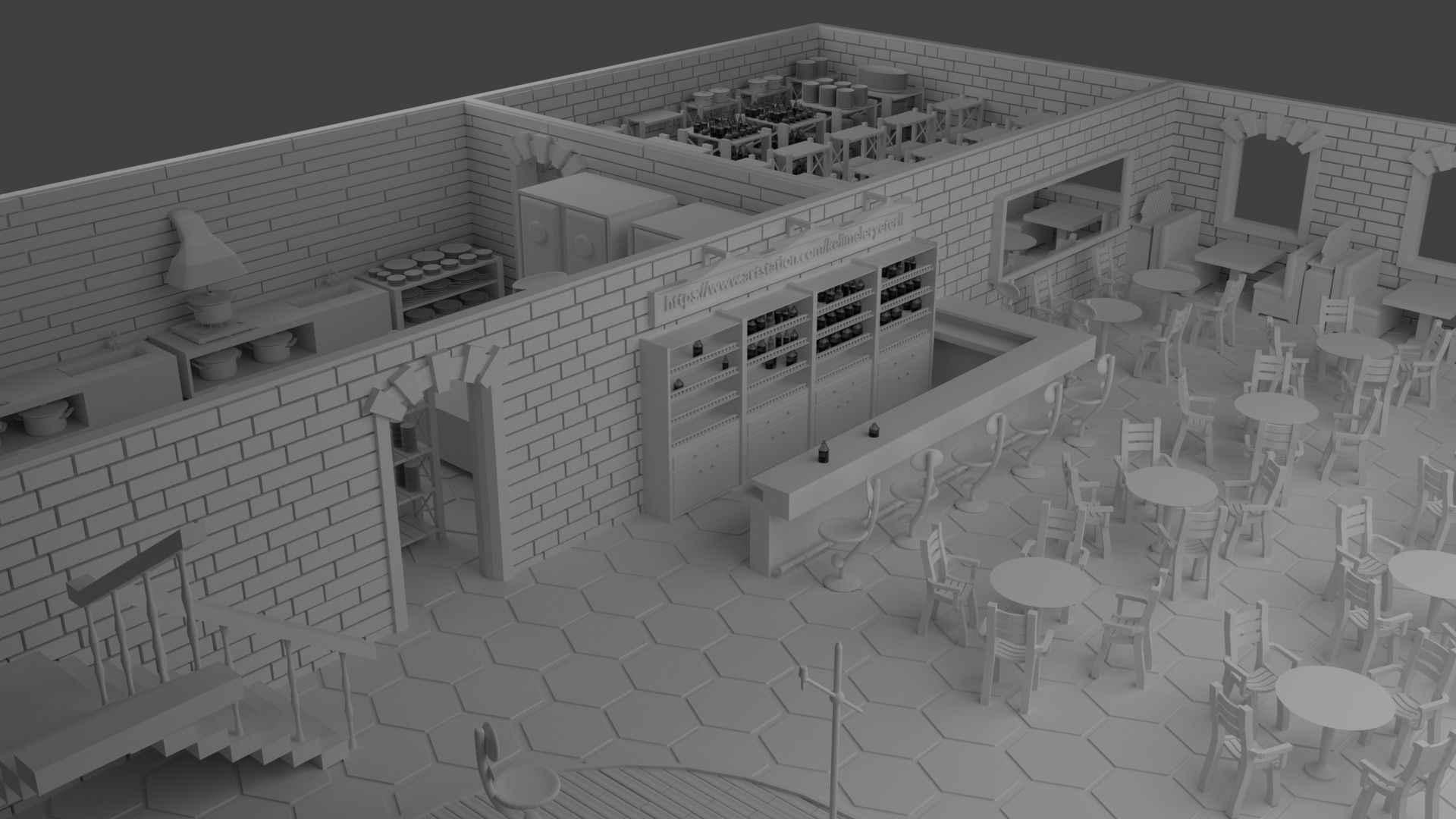 Restaurant Bar Kitchen Stage Storage SET Low-poly 3D model_3