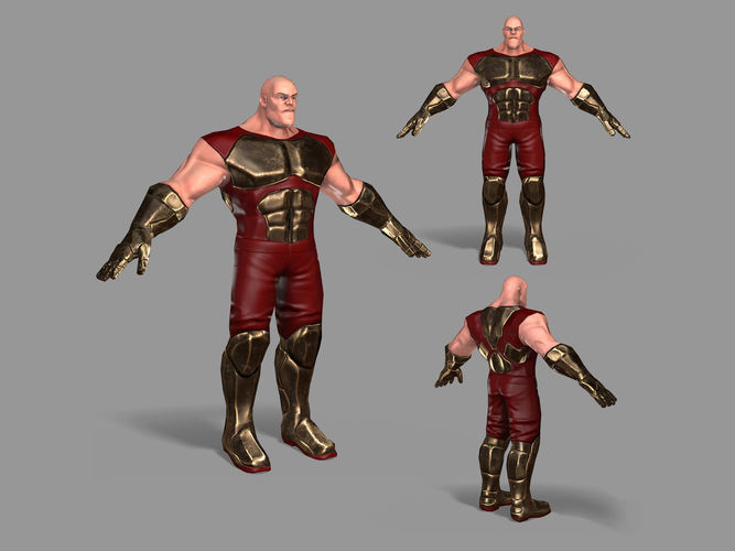 Superhero man gold armor Low-poly 3D model