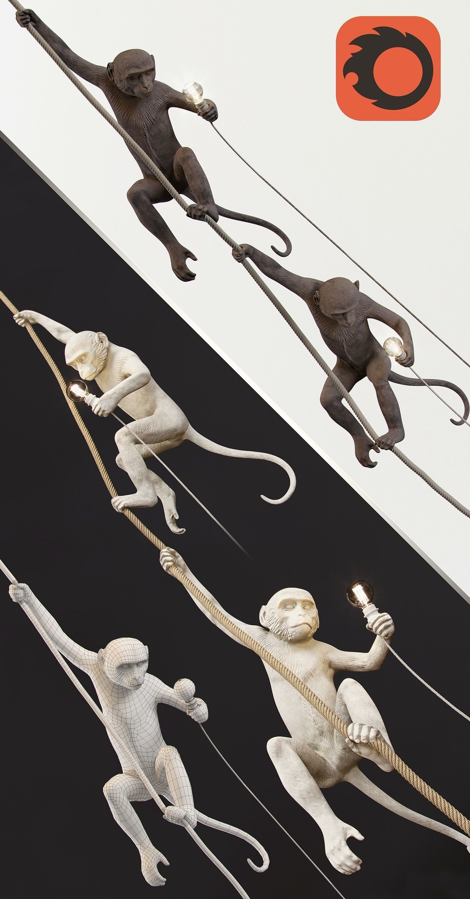 The Monkey Lamp Ceiling  Version by Seletti Low-poly 3D model_1
