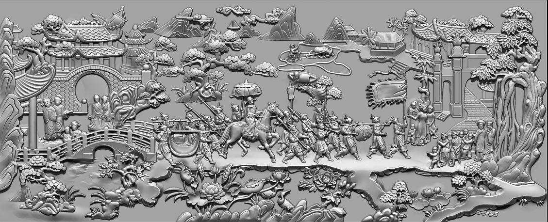 Mural landscape wood carving file stl OBJ and ZTL for CNC 3D print model_4