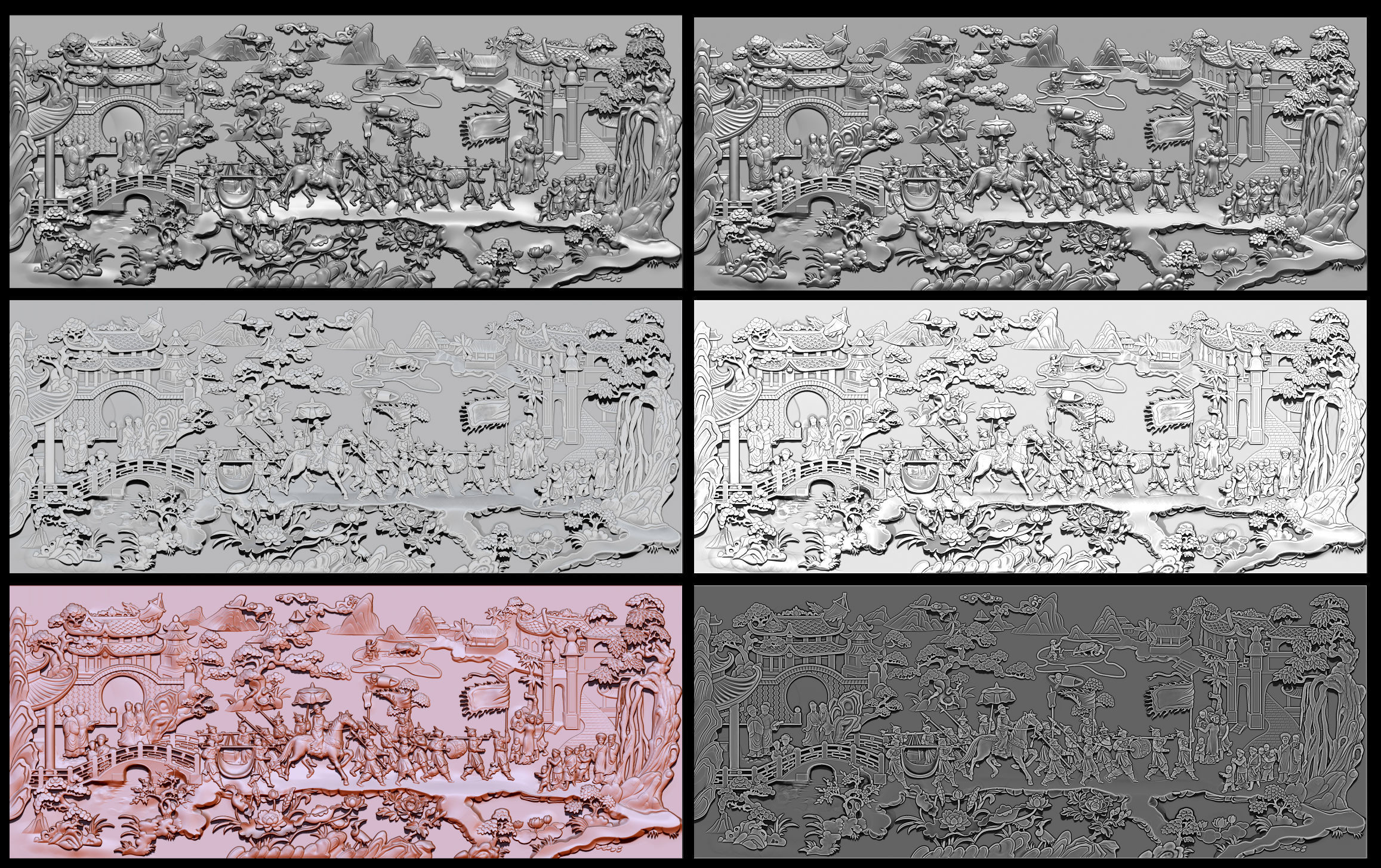 Mural landscape wood carving file stl OBJ and ZTL for CNC 3D print model_8