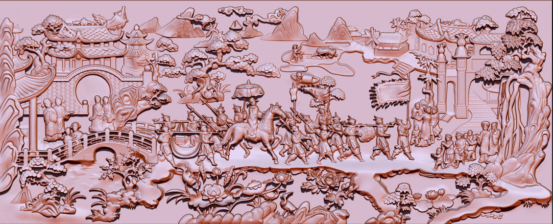 Mural landscape wood carving file stl OBJ and ZTL for CNC 3D print model_2