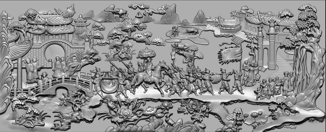 Mural landscape wood carving file stl OBJ and ZTL for CNC 3D print model_5