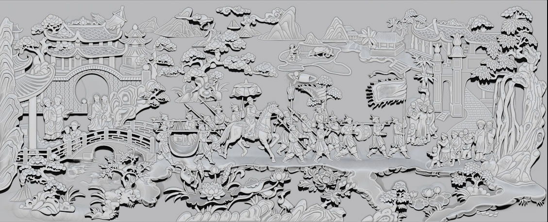 Mural landscape wood carving file stl OBJ and ZTL for CNC 3D print model_7