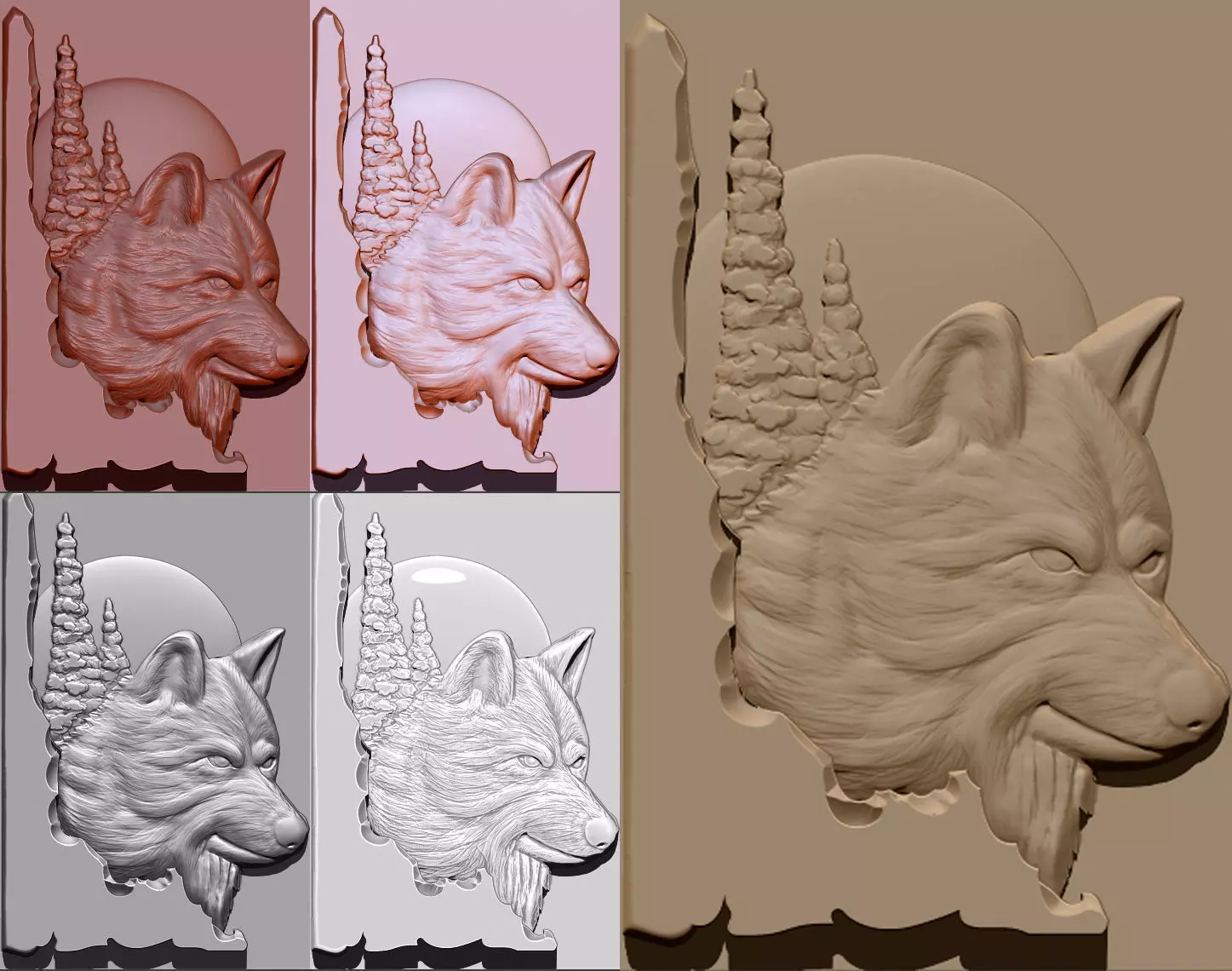 Wolf with the moon Bas relief for CNC 3D print model 3D print model