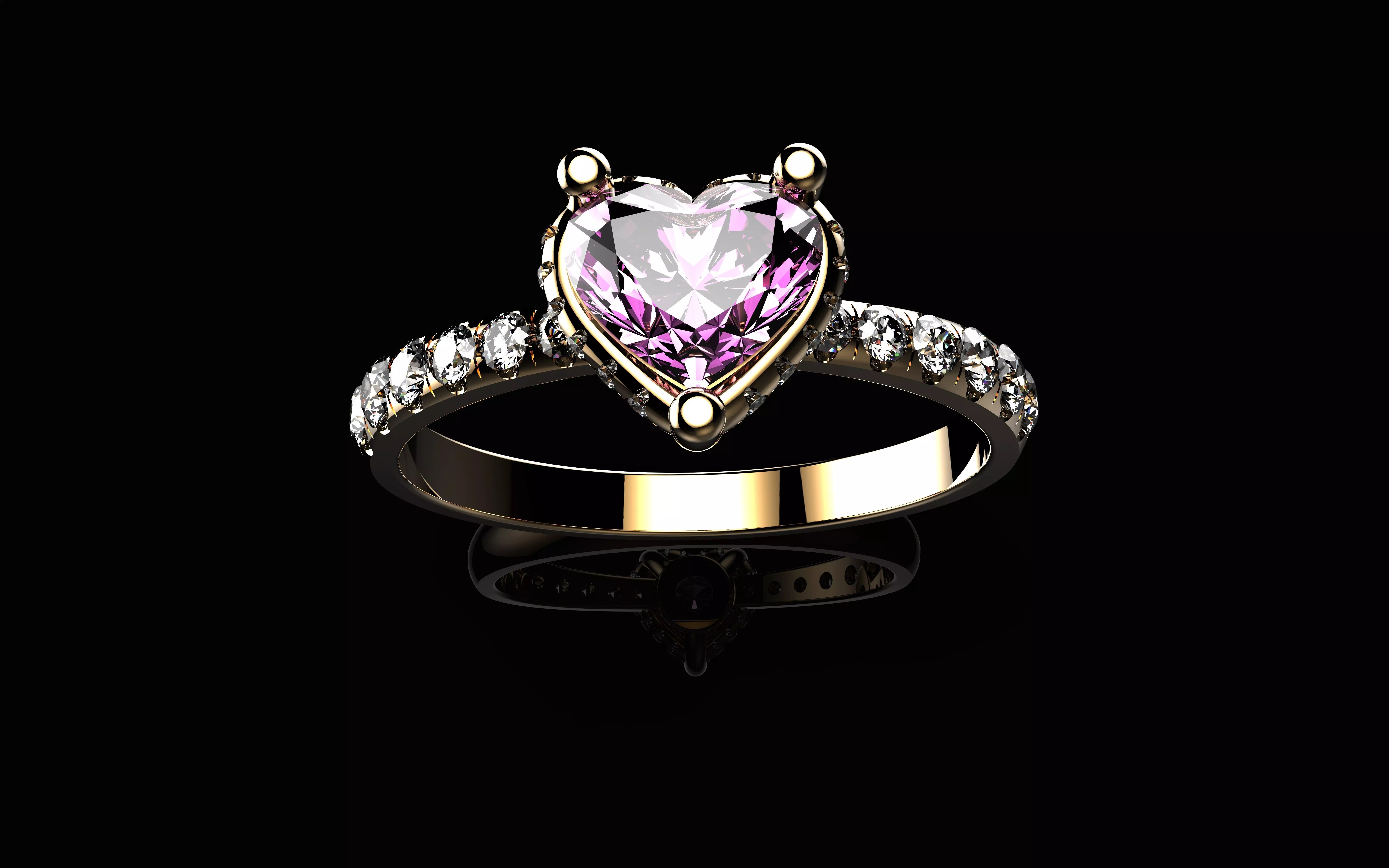 Heart Shape Natural Pink Sapphire and Diamond Halo Ring 3D print model