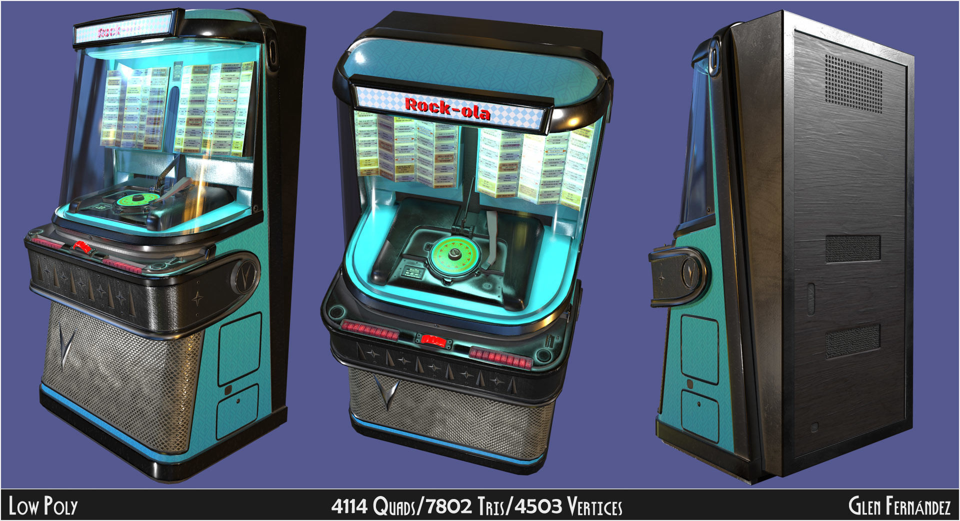 Antique vintage retro music Jukebox or Rockola Low-poly 3D model_3