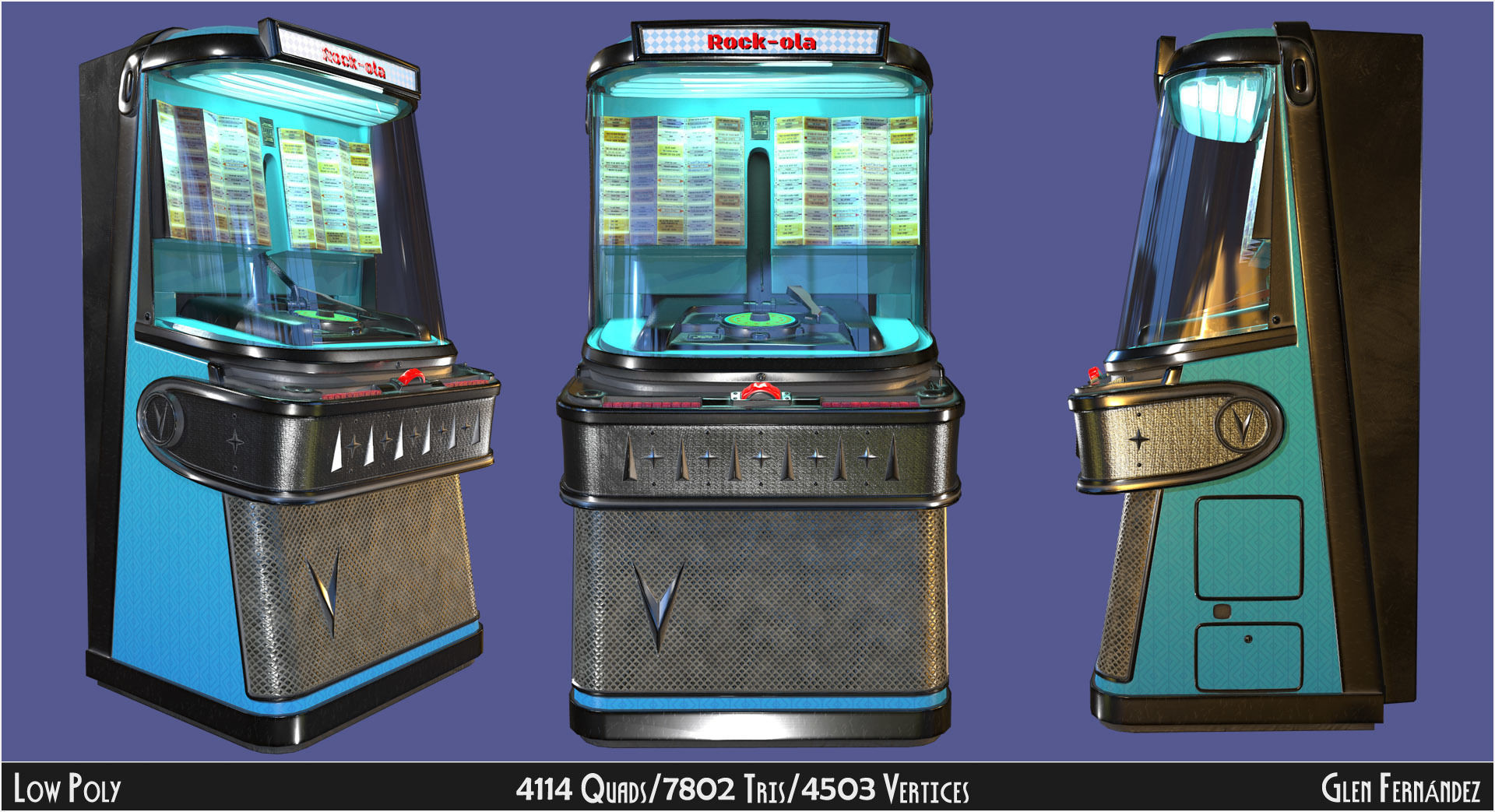 Antique vintage retro music Jukebox or Rockola Low-poly 3D model_2