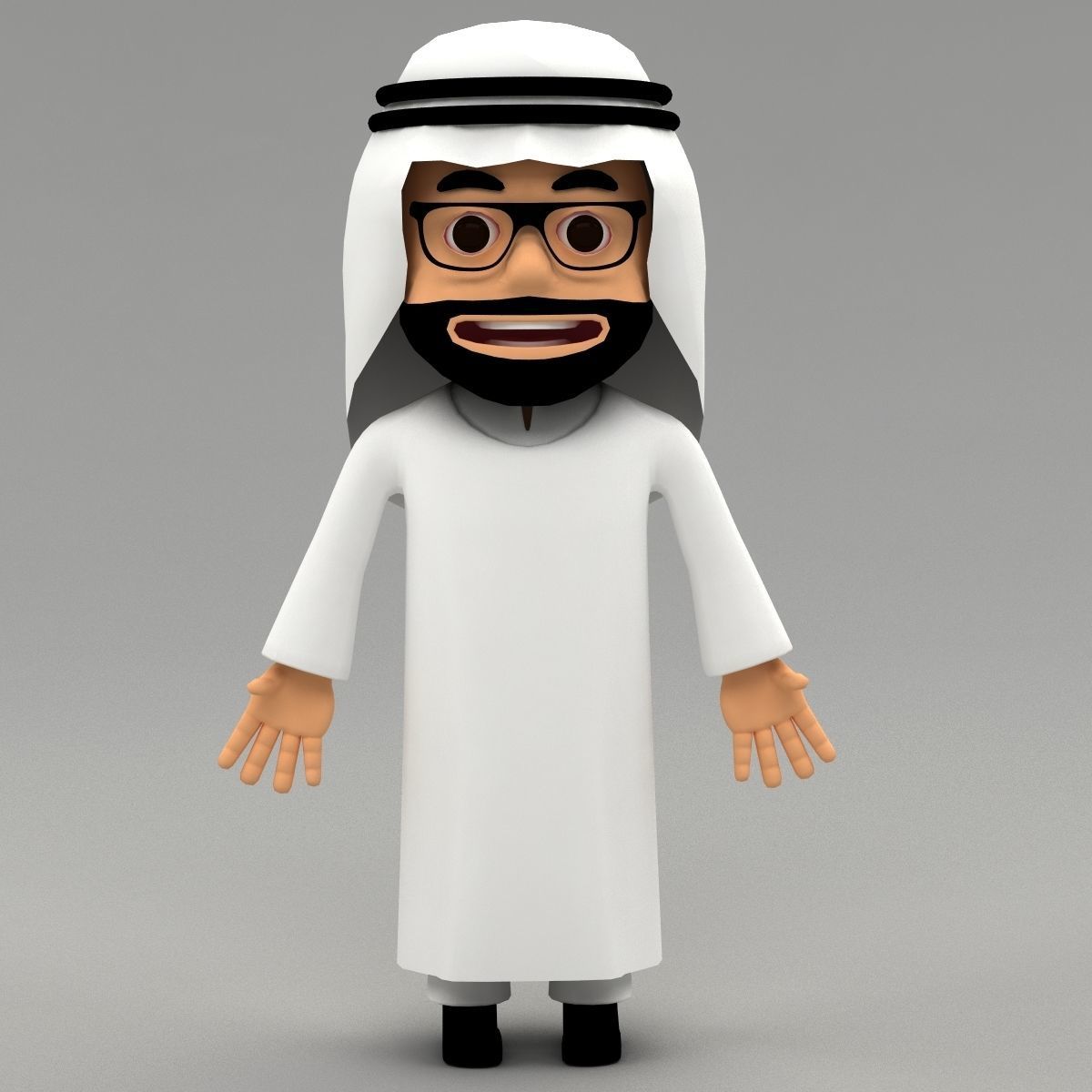 Arab cartoon character Low-poly 3D model_2