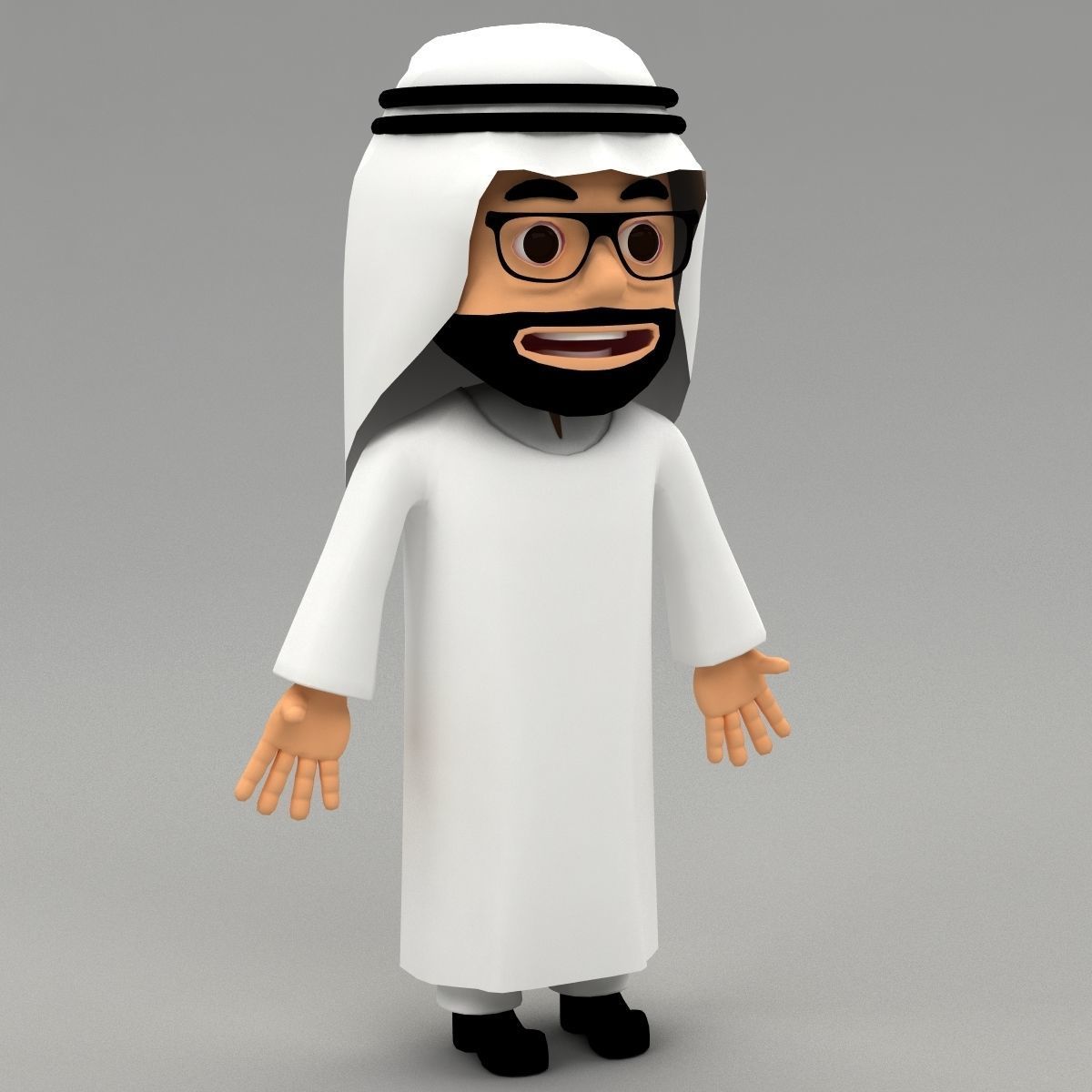 Arab cartoon character Low-poly 3D model_1