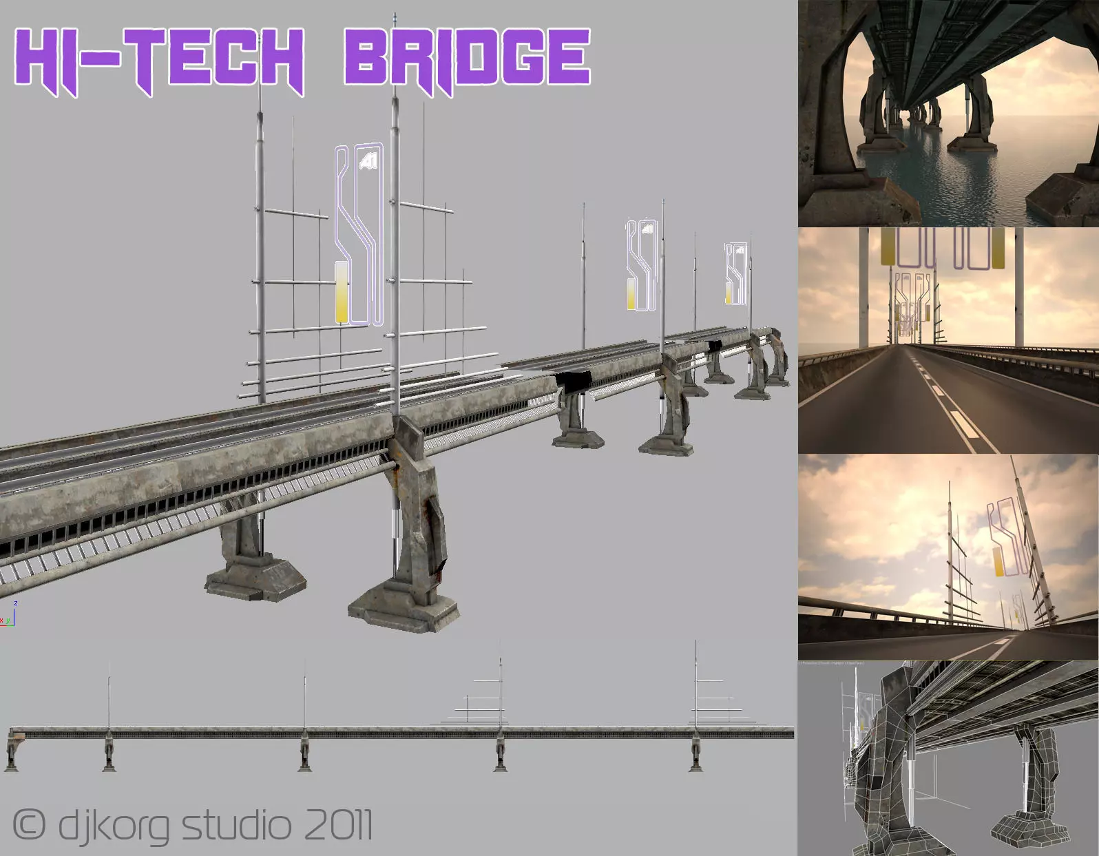 Hi tech bridge Low-poly 3D model