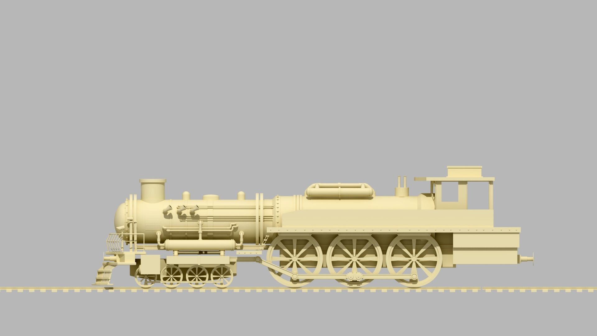 Simple Steam Locomotive Train-Untexture 3D model_1