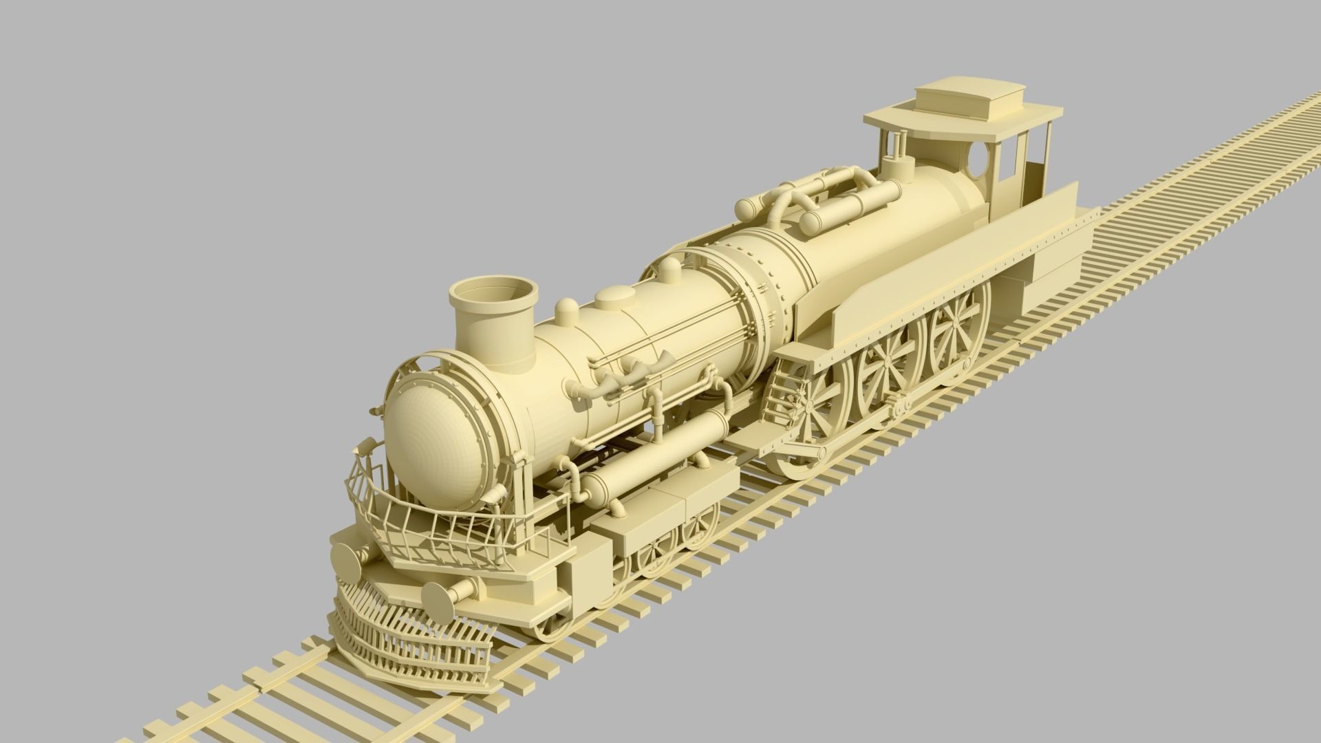 Simple Steam Locomotive Train-Untexture 3D model_2