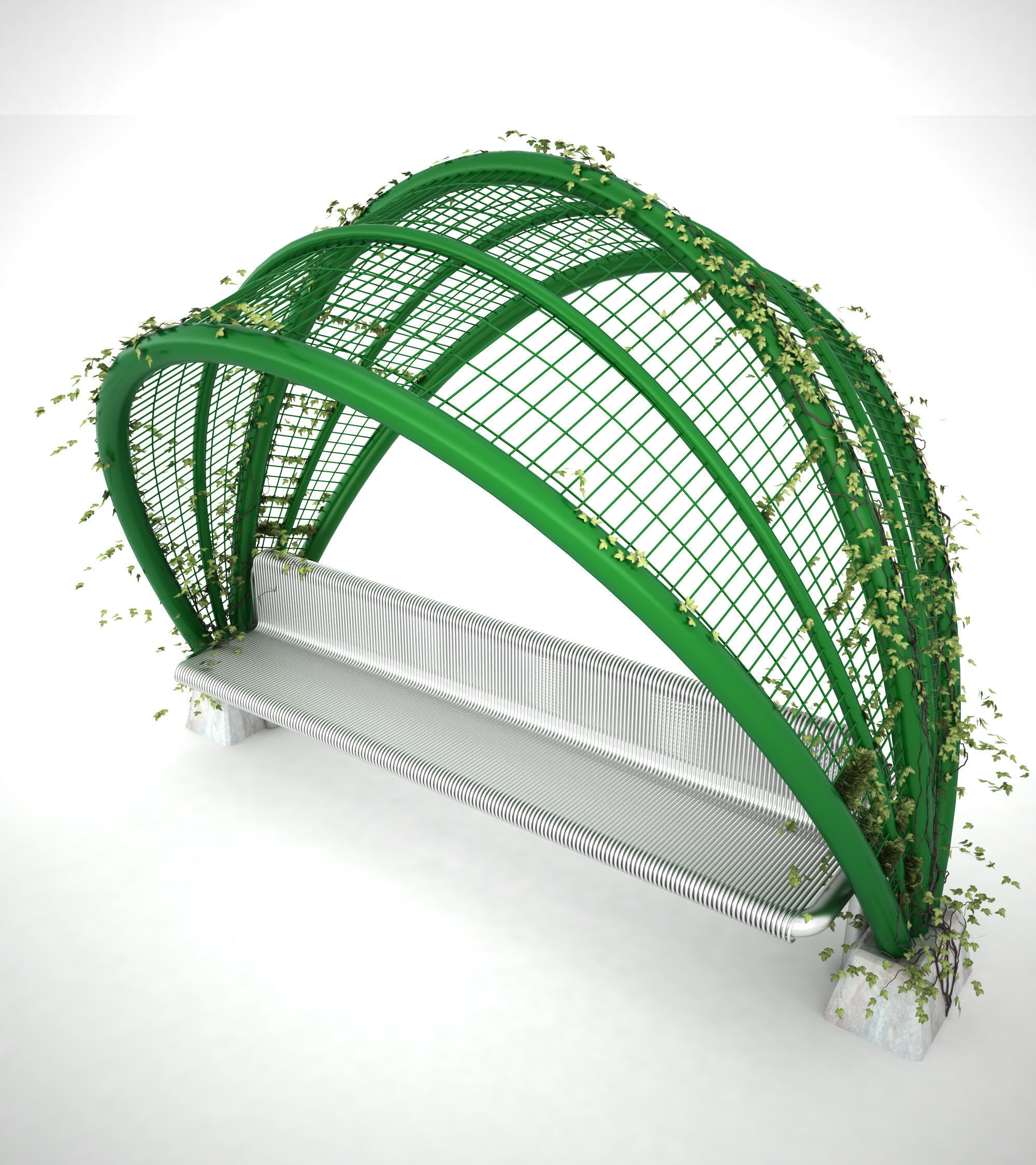 Stainless Steel Bench with Arbour 3D model_1