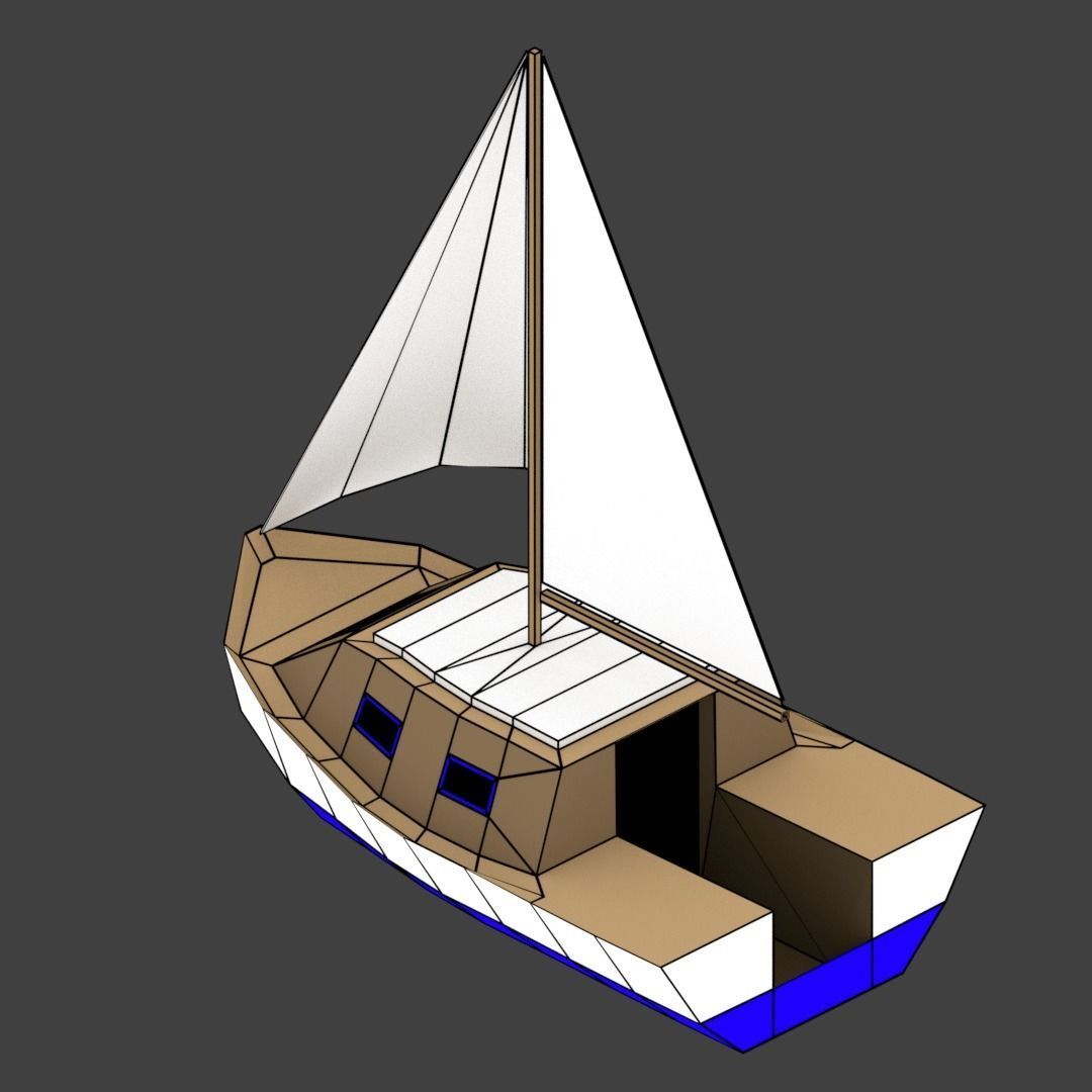 Medium Size Sailing Boats Low-poly 3D model_5