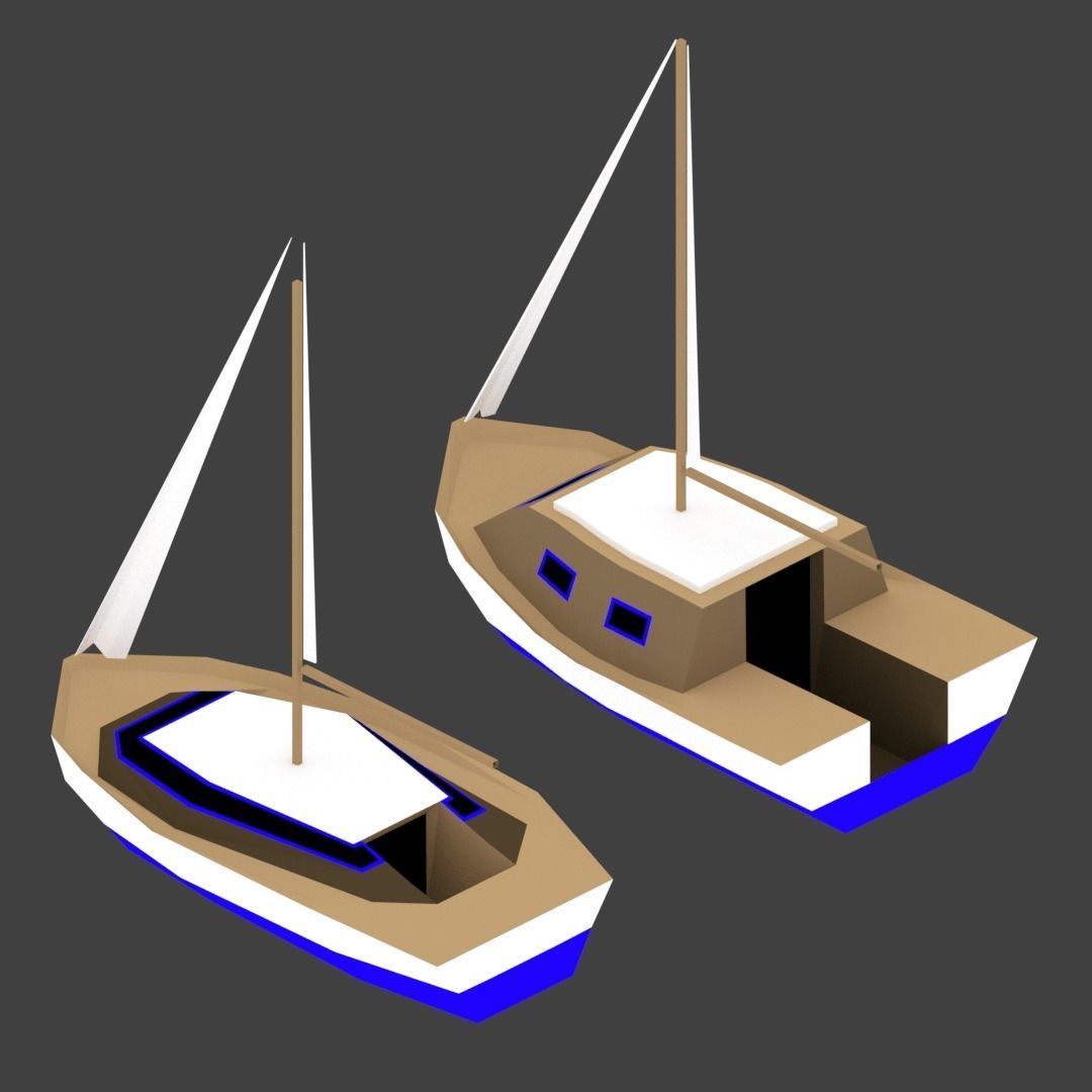 Medium Size Sailing Boats Low-poly 3D model_2