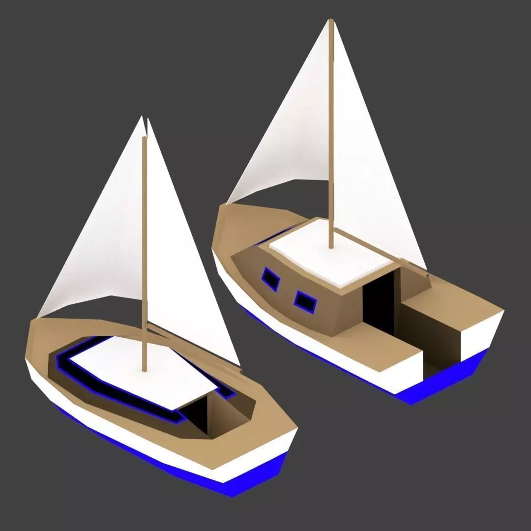 Medium Size Sailing Boats Low-poly 3D model_0
