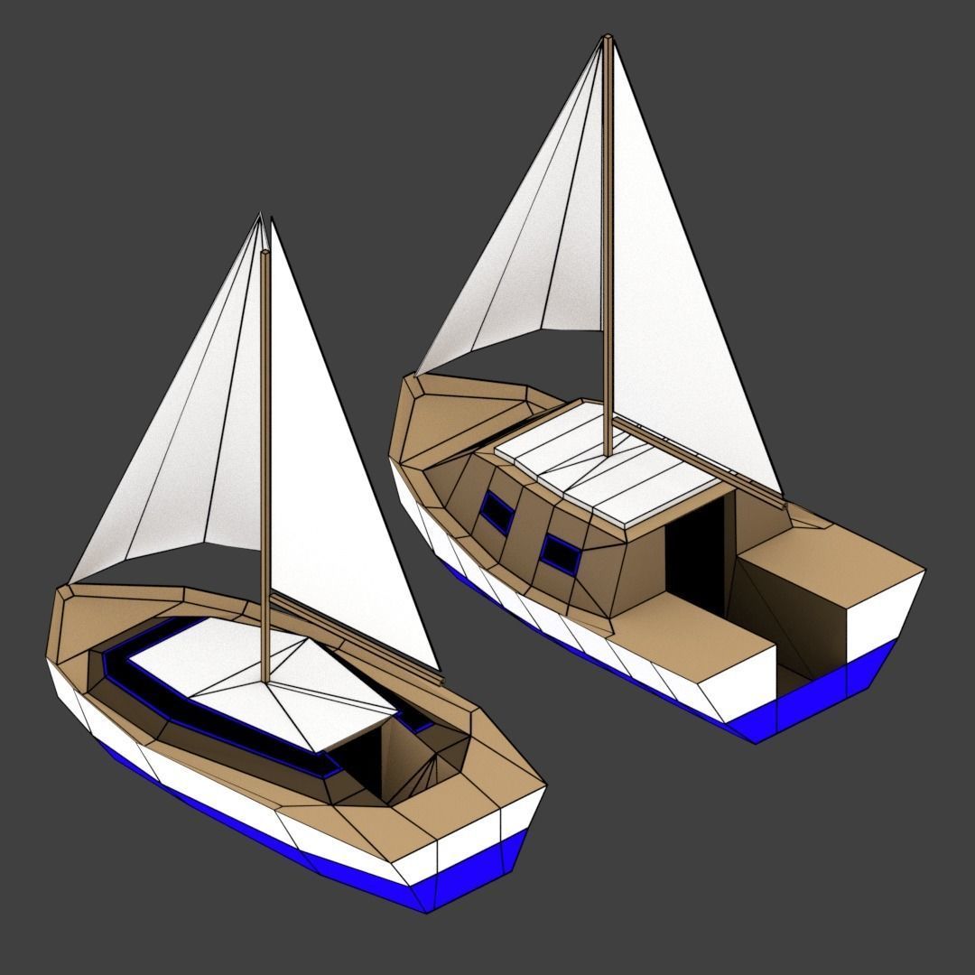 Medium Size Sailing Boats Low-poly 3D model_1