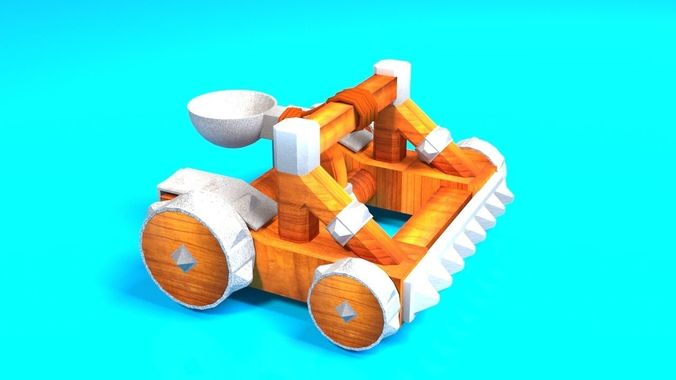Catapult wooden toy car Low-poly 3D model