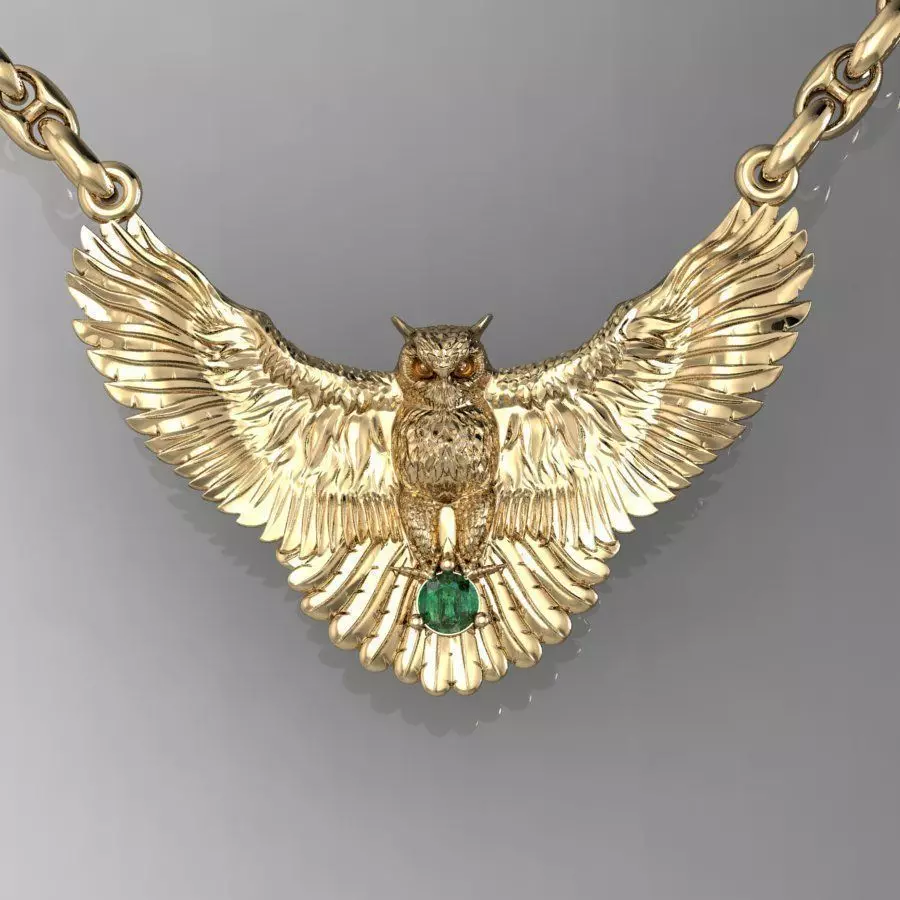  fashion necklaces owl with gem      3D print model_0