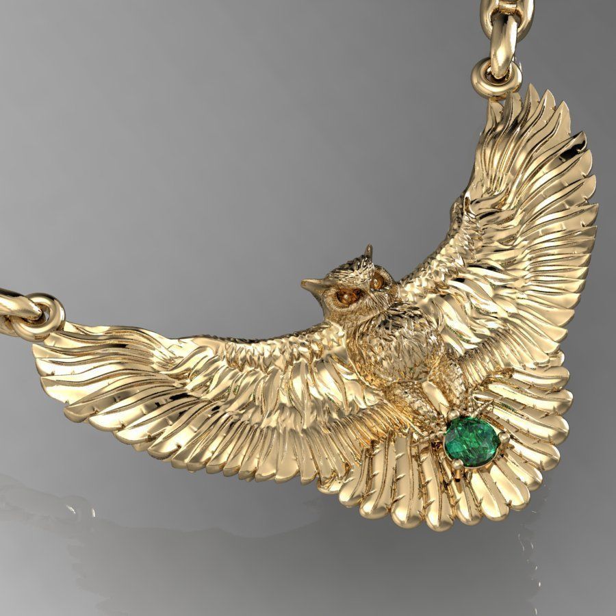   fashion necklaces owl with gem      3D print model_2