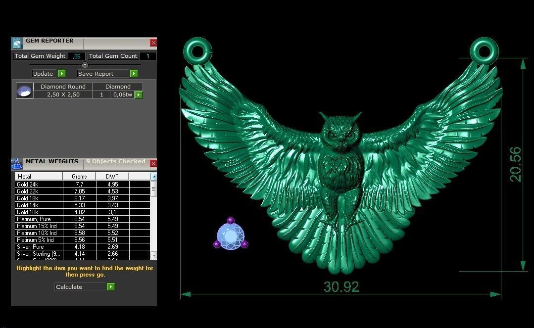   fashion necklaces owl with gem      3D print model_4