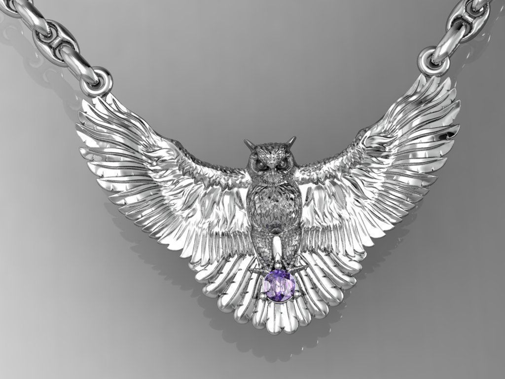   fashion necklaces owl with gem      3D print model_6