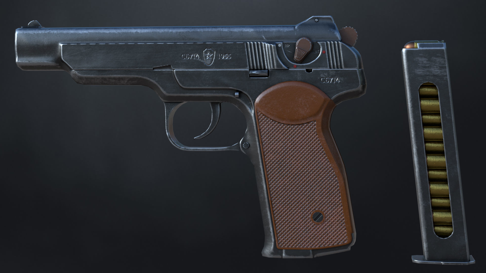 APS Stechkin automatic pistol Low-poly 3D model_1