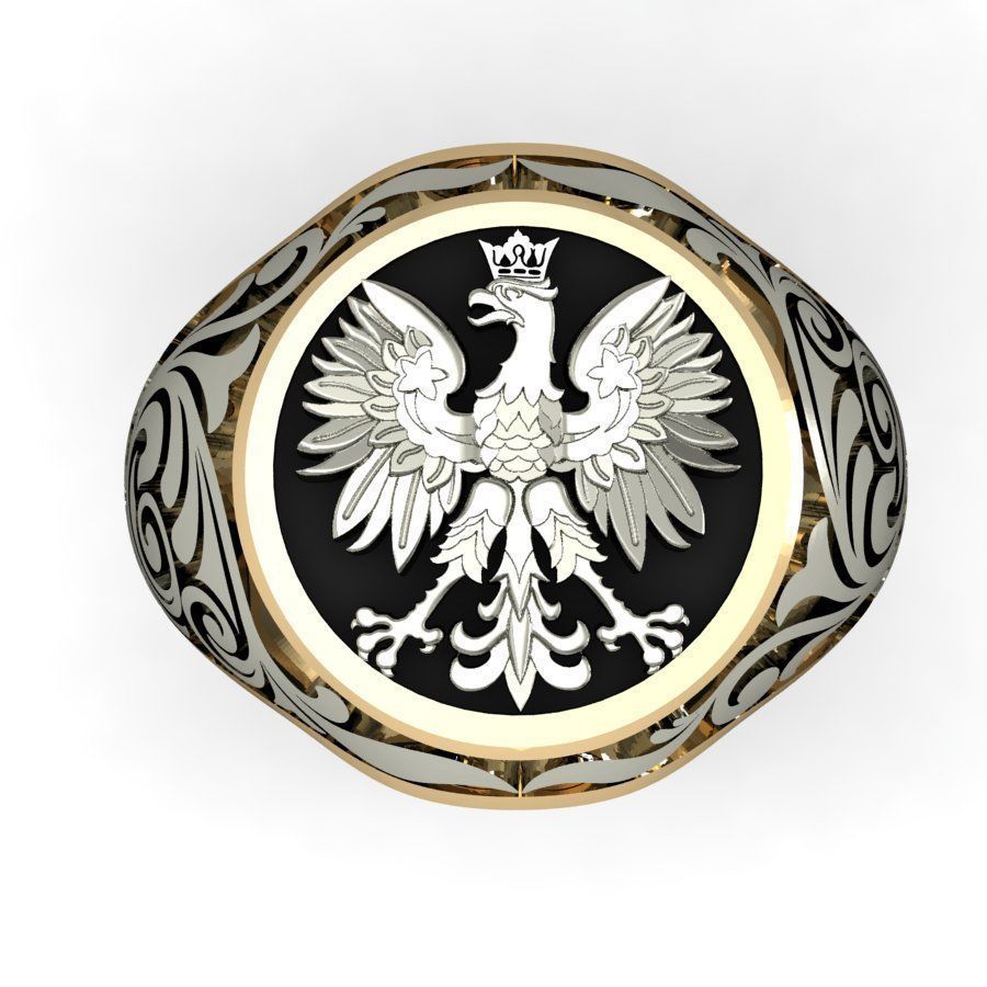 signet ring for men with the coat of arms of Poland  3D print model_1