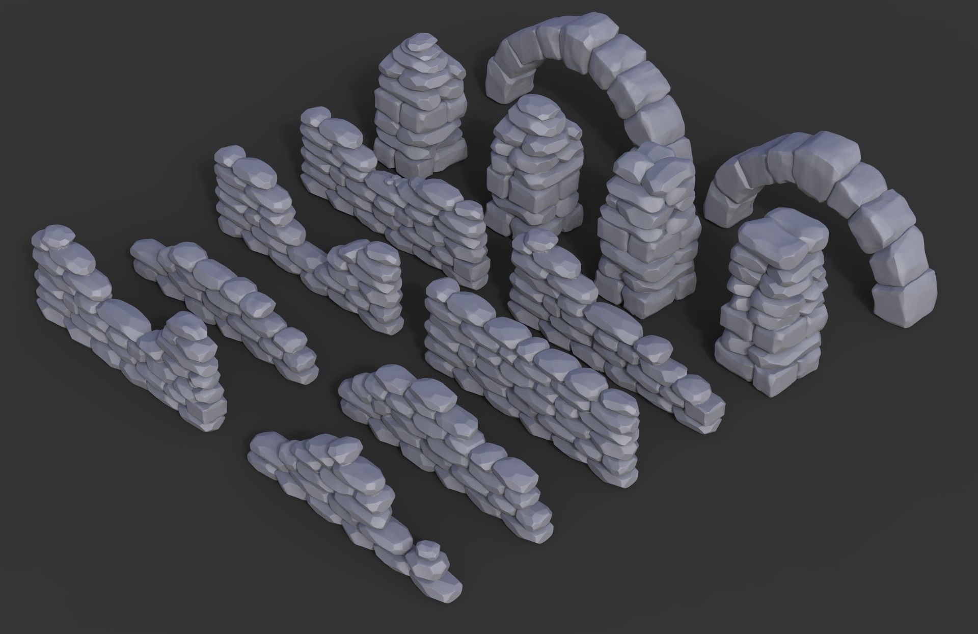 Stone walls and pillars for wargaming 3D print model_1