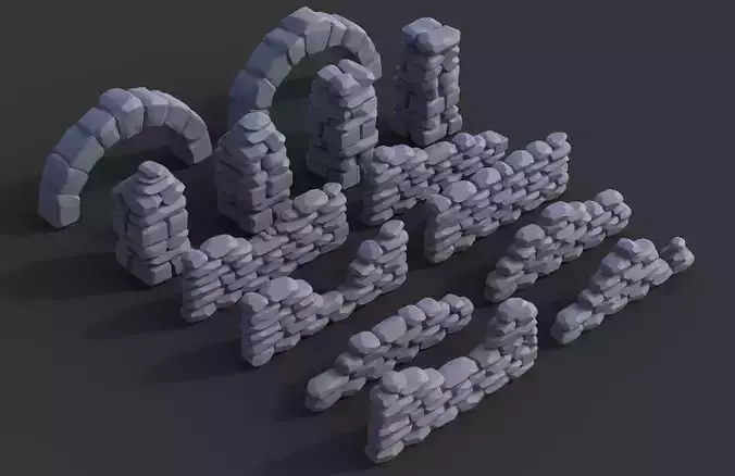 Stone walls and pillars for wargaming 3D print model