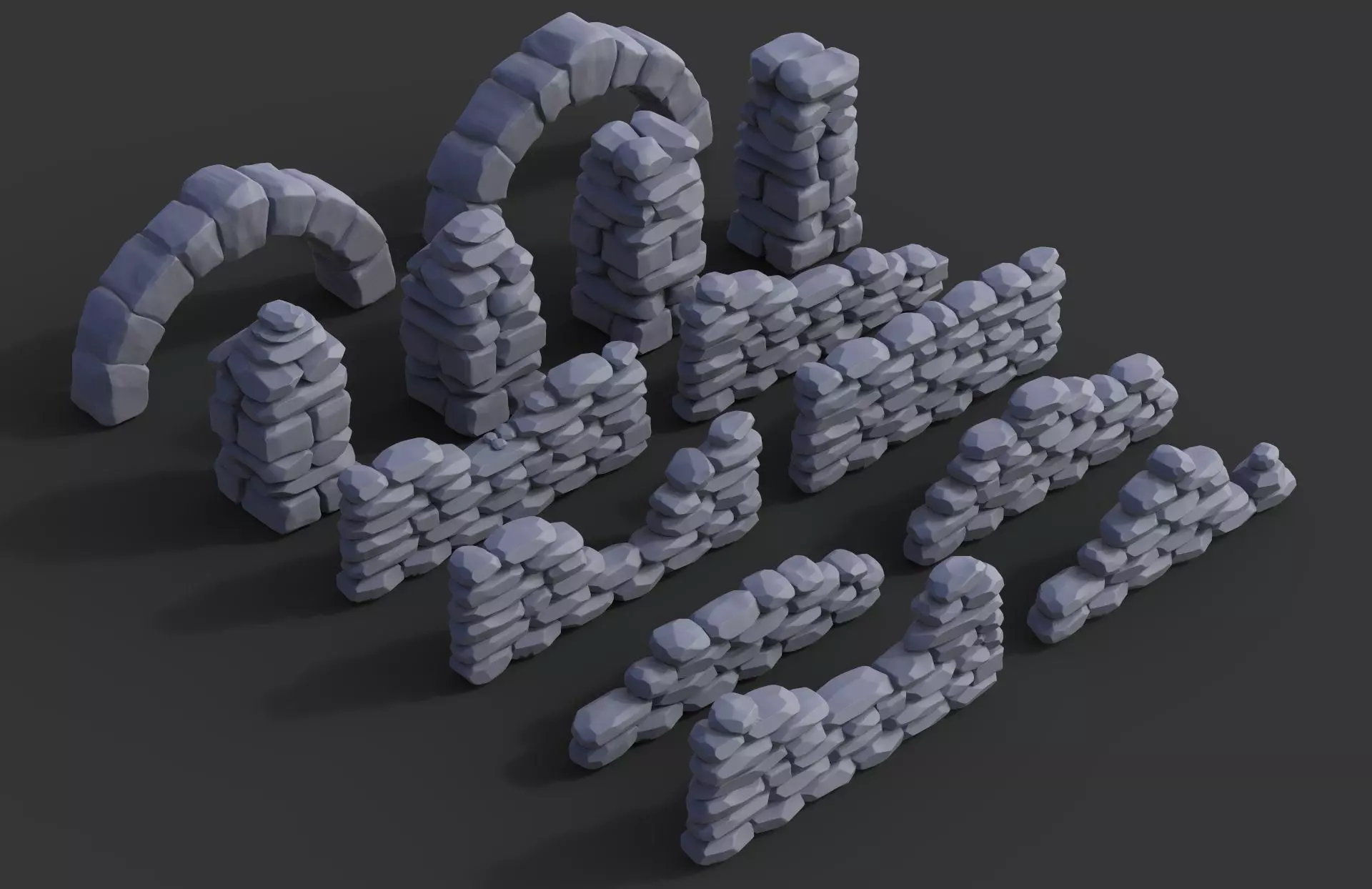 Stone walls and pillars for wargaming 3D print model_0