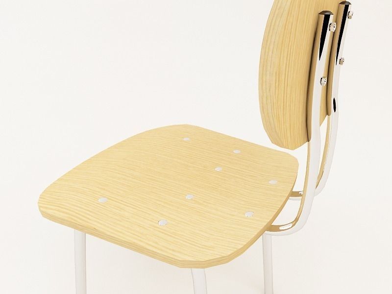 Chair wooden with chrome legs 3D model_1