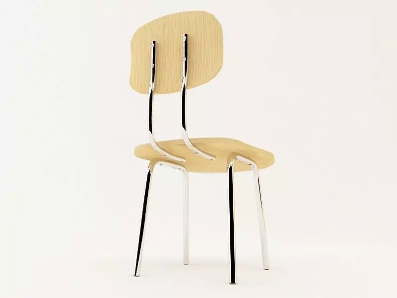 Chair wooden with chrome legs 3D model_0