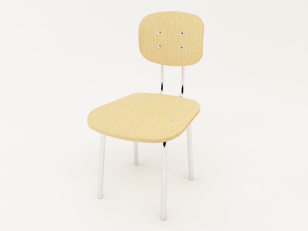 Chair wooden with chrome legs 3D model_7