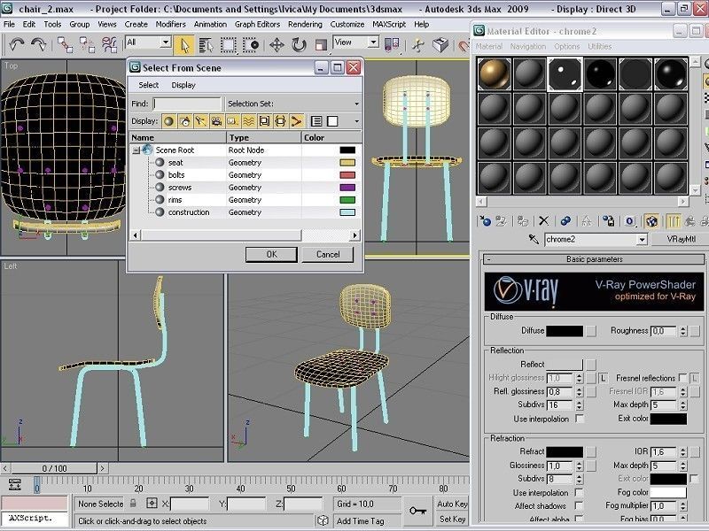 Chair wooden with chrome legs 3D model_4