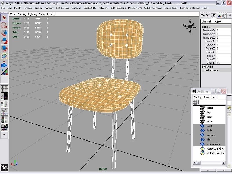 Chair wooden with chrome legs 3D model_2