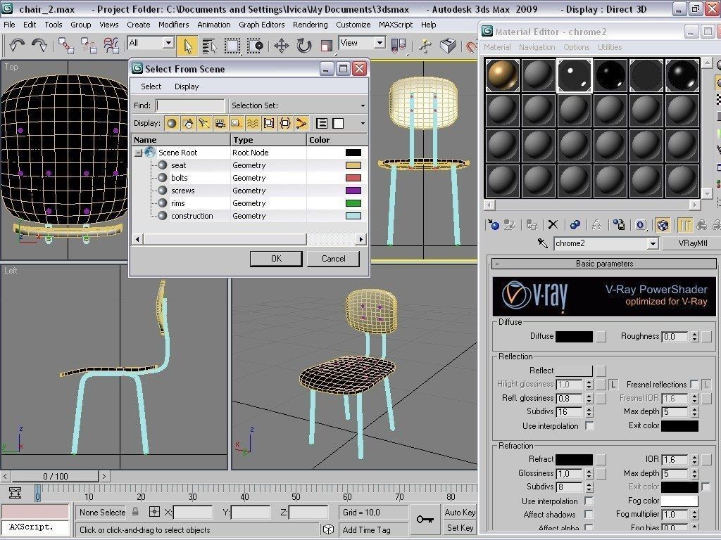 chairs collection modern chair with metal frame Low-poly 3D model_13