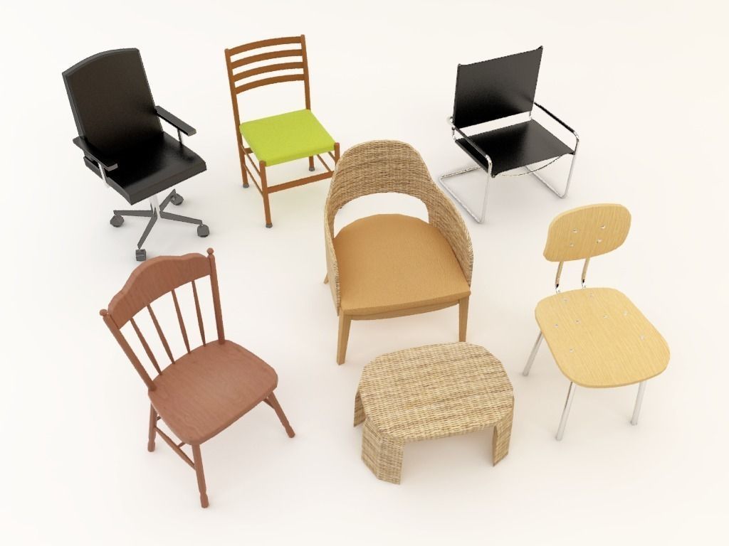 chairs collection modern chair with metal frame Low-poly 3D model_1