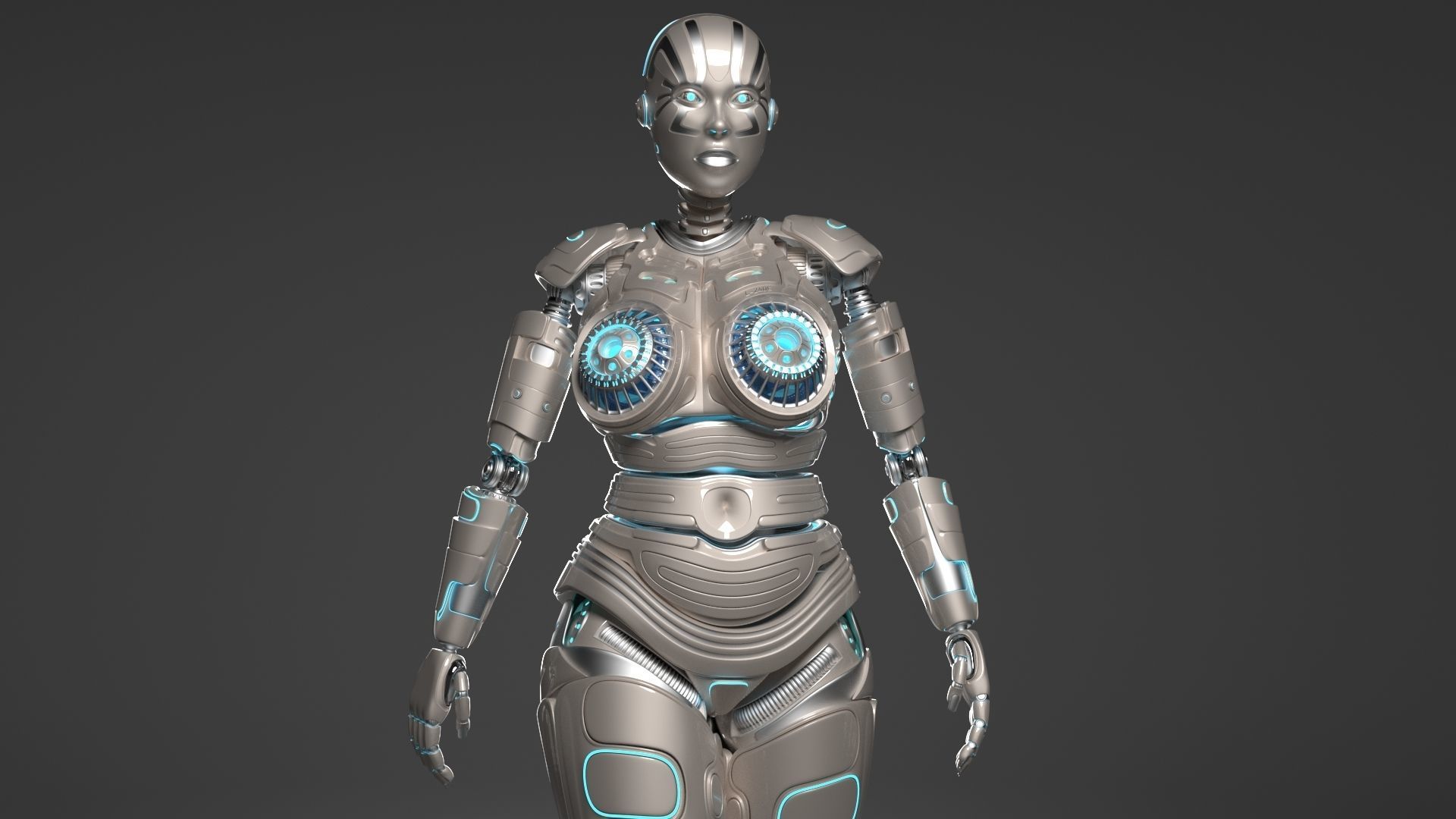LADY ROBOT CURVY RIGGED 3D model_4